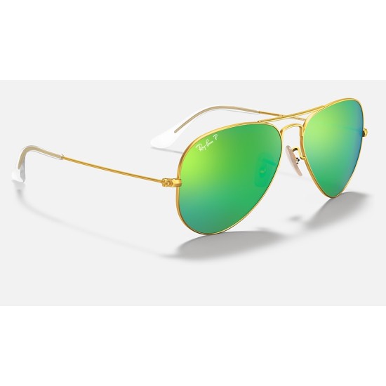 AVIATOR FLASH LENSES
Lenses: Polarized Green Mirror  +  Frame: Gold